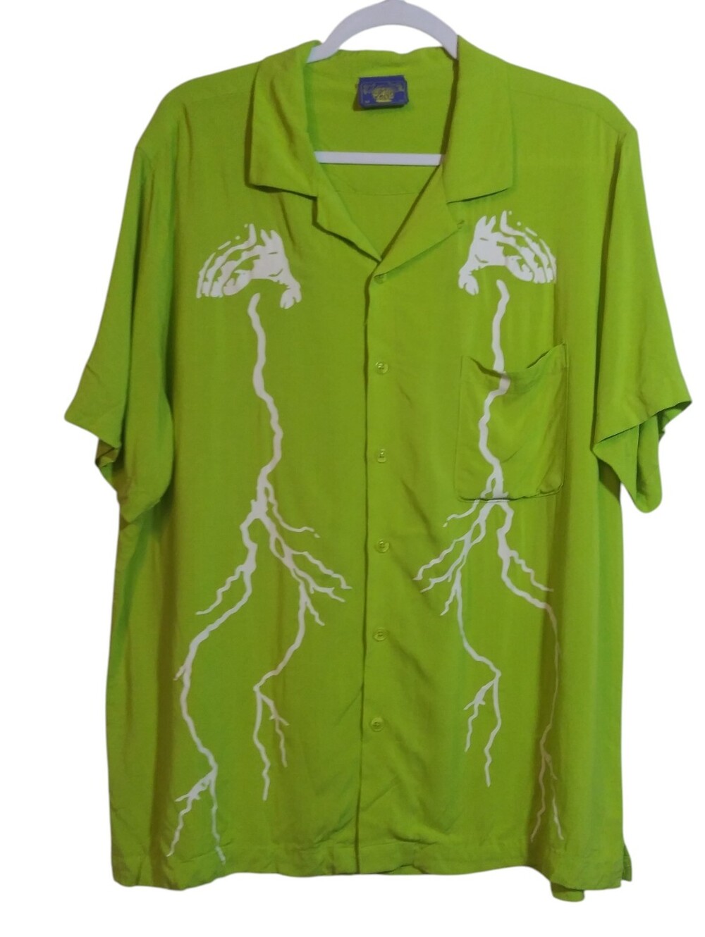 Coney Island Picnic Novelty Lime Green Short Sleeve Button Up Casual Shirt Sz M